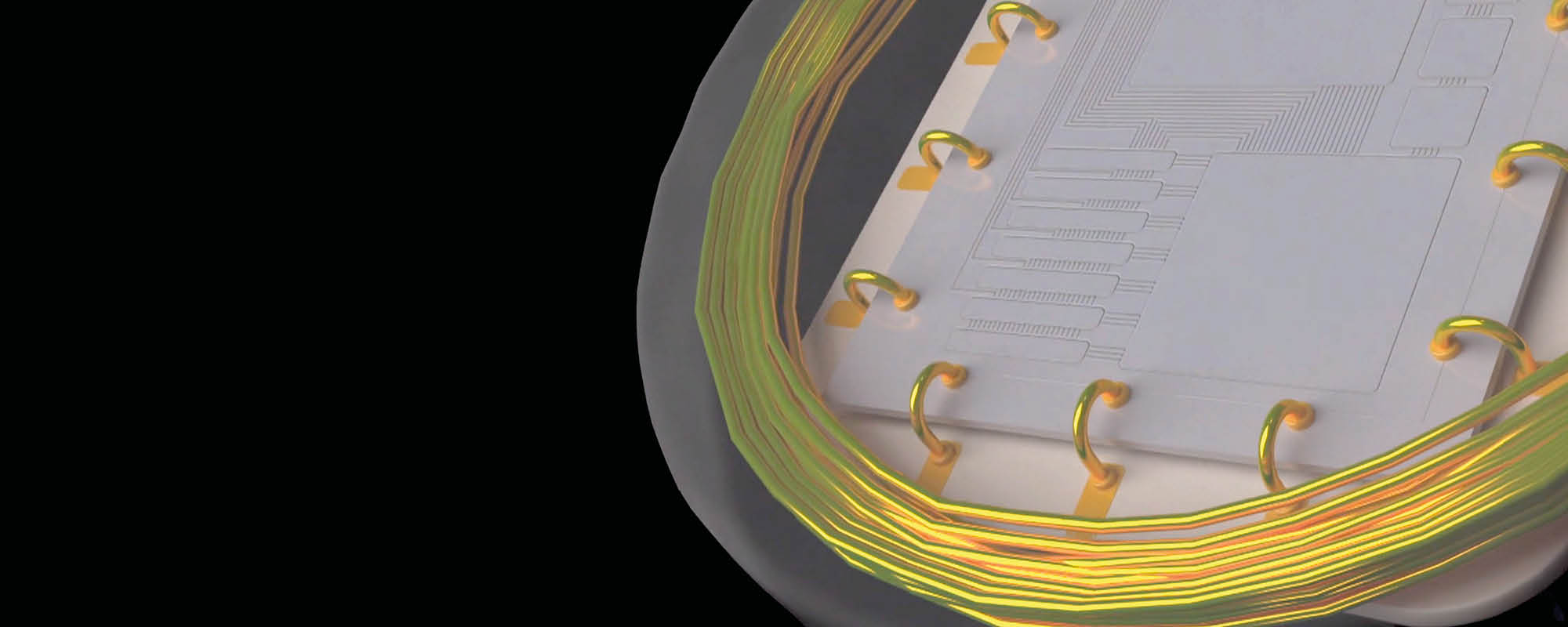 The workings of a medical device that is being trialled inside the skull of a blind man to try and restore sight