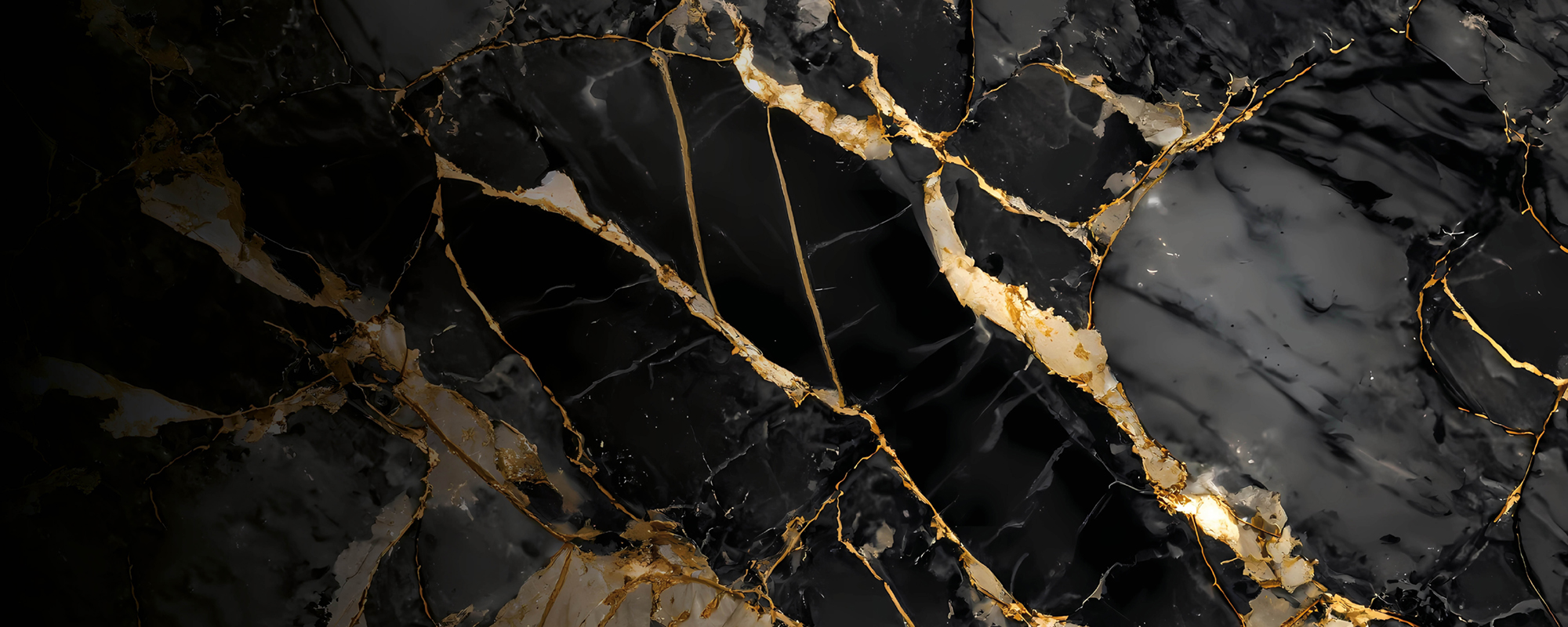 A slice of black marble showing luxury gold veins